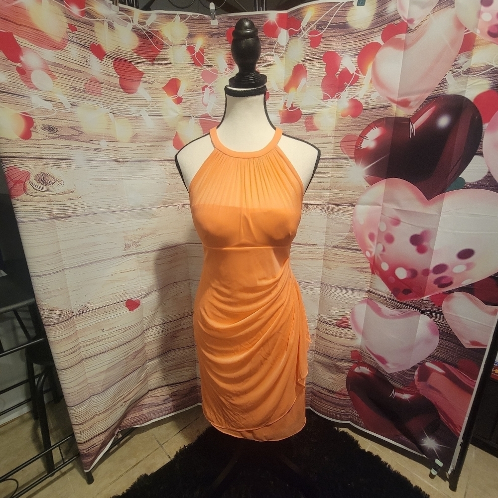 Elegant Orange Halter Dress